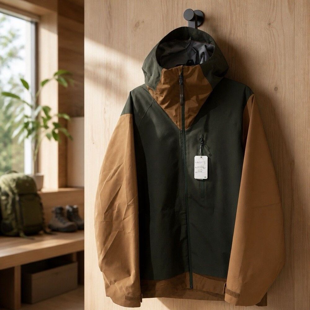 H&M Unisex Storm Move Rain Hoodie Shell Jacket Green 2.5-layer Full Zip NWT